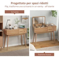 Tavolo da Trucco con Specchio a Luci LED e Spazio Contenitore in Legno, 100x40x87 cm