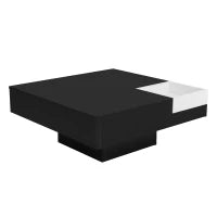 Tavolino da salotto lucido, tavolino da soggiorno con scatola portaoggetti rimovibile ed effetto luce LED, 72×72×30 cm,Nero