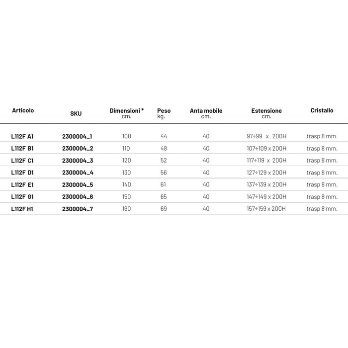 Parete doccia walk in basculante lorna l112f cristallo 8 millimetri 97-99 cm