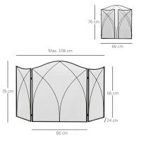 Parascintille Camino a 3 Parti Pieghevole in Metallo, 108x24x76 cm, Nero