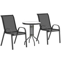 Set da Giardino 3 Pezzi con 2 Sedie da Giardino 54x71x93 cm e Tavolino Rotondo Ø60x71 cm in Acciaio Nero