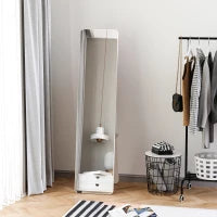 Specchio a Terra e a Parete Rettangolare, 37L x 43l x 156H cm, Legno, Bianco