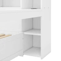 Divano letto multifunzionale 90x200 cm, con mensola per comodino, 2 cassetti e scrivania integrata, senza materasso, Bianco