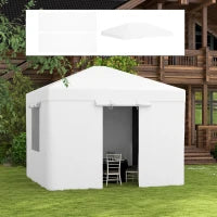 Copertura per Gazebo 3x3 m in PE Impermeabile con Porte a Cerniera e Finestre, Bianco