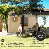 Gazebo 3x3 m per 6-9 Persone ad Altezza Regolabile con Fori di Drenaggio, in Metallo e Tessuto Oxford Nero