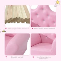 Set Poltrona per Bambini con Poggiapiedi e Bottoni Brillanti, Struttura in Legno con Imbottitura, Rivestimento PVC Rosa