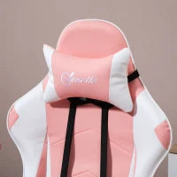 Poltrona da Gioco, Sedia da Ufficio Ergonomica Gamer con Poggiatesta, Cuscino Lombare, Sedia da Ufficio Regolabile in Altezza Girevole a 360° in Ecopelle PVC, 64 x 67 x 119-127 cm, Rosa e Bianco