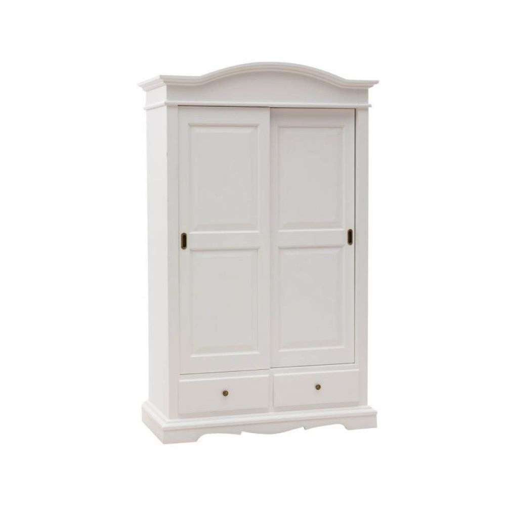 Armadio appendiabiti con bastone e 2 ante scorrevoli 2 cassetti arte povera in legno massello e mdf con rifiniture bianco 125X60X200H