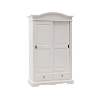 Armadio appendiabiti con bastone e 2 ante scorrevoli 2 cassetti arte povera in legno massello e mdf con rifiniture bianco 125X60X200H