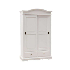 Armadio appendiabiti con bastone e 2 ante scorrevoli 2 cassetti arte povera in legno massello e mdf con rifiniture bianco 125X60X200H