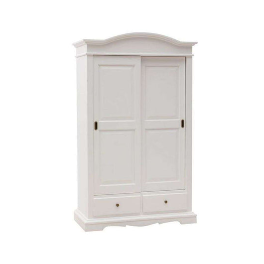 Armadio appendiabiti con bastone e 2 ante scorrevoli 2 cassetti arte povera in legno massello e mdf con rifiniture bianco 125X60X200H