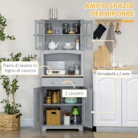 Credenza Alta per Cucina in Legno in Stile Classico, Grigio, 68x39.5x170cm