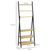 Portasciugamani Pieghevole con 3 Barre e 3 Ripiani, in Bambù e Acciaio, 53x31x153 cm, Nero e color Legno