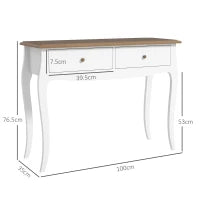 Tavolo Consolle Moderno con 2 Cassetti in Legno, 100x35x76.5 cm, Bianco e Marrone Scuro