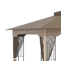 Gazebo da Giardino con Zanzariera, Doppio Tetto e Struttura Metallo, 3.7x3m Marrone e Beige