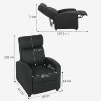 Poltrona Relax Reclinabile Manualmente con Poggiapiedi e Imbottita in Tessuto, Nero