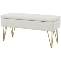 Panca Fondo Letto con Contenitore in Tessuto e Gambe in Acciaio, 100x40x49cm, Crema