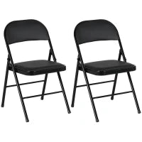 Set di 2 Sedie Pieghevoli Portabili con Telaio in Acciaio, Rivestimento Sintentico, 45L x 46P x 78H cm, Nero