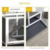 Conigliera in Legno a 2 Piani con Casetta, Rampa e Vassoio Estraibile, 91.5x53.3x73cm