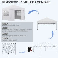 Gazebo Pieghevole 3x3 m con Altezza Regolabile, con Design Pop Up e Finestre, Bianco