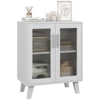 Credenza Moderna Multiuso con 2 Ante Trasparenti e 2 Ripiani, 61x35x75cm, Bianco