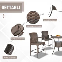 Set 5 Pezzi Tavolino con 4 Sedie da Giardino Alte in Rattan Sintetico con Secchiello per Ghiaccio, Marrone