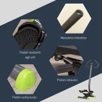 Stepper con Manubrio, Pedali Antiscivolo e Monitor LCD, in Acciaio e ABS, 55x44x108 cm, Nero Grigio e Verde