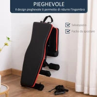 Panca Multifunzione per Addominali e Pesi, Inclinazione Regolabile ed Elastici, 130x48x48-109cm, Nero