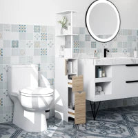Mobile Colonna Bagno Salvaspazio con Armadietto, Ripiani e Cassetti, 15x33x136 cm, Colore Legno