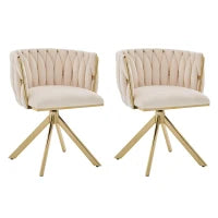 Set da 2 Sedie Girevoli a 180° con Supporto Lombare Ergonomico e Rivestimento Effetto Velluto, 56x50x70 cm, Avorio
