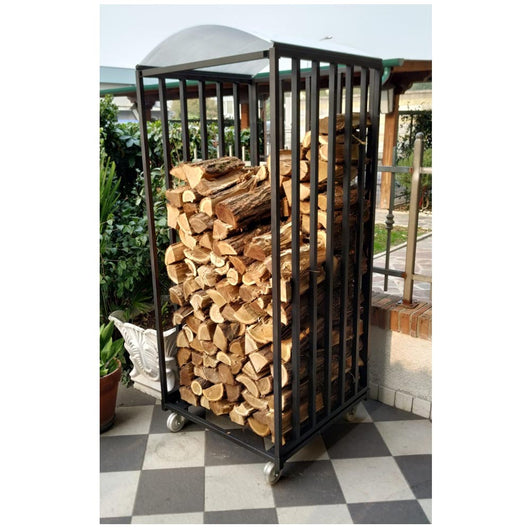 Legnaia da esterno su ruote in acciaio zincato antracite 80x80xh190 cm