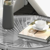 Tavolino da Giardino Stile Boho, Tavolino d'Appoggio in PE-Rattan, Vetro Temperato, Resistente alle Intemperie, 50 cm x 50 cm x 50 cm, Grigio