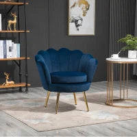 Poltrona a Conchiglia, Poltroncina Vintage, Poltroncina da Camera e Salotto, Design Elegante, con Schienale Alto, 76x67x74cm, Blu