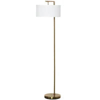 Lampada da Terra Moderna in Metallo e Paralume in Tessuto, Lampada da Lettura E27 47x37x153cm, Oro e Bianco