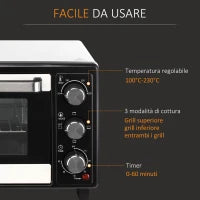 Fornetto Elettrico 16L Temperatura Regolabile e Timer, 3 Metodi di Cottura e Accessori, 1400W, Bianco