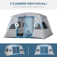 Tenda da Campeggio 4 Persone Impermeabile con 2 Stanze e Finestre a Rete, 400x275x210 cm, Grigia