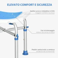Sgabello per Doccia in Alluminio con Altezza Regolabile e Piedini Antiscivolo a Ventosa, Blu