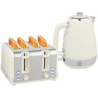 Set bollitore e tostapane a 4 fette con 7 livelli di doratura, Capacità 1,7 L, Potenza 2200W, Crema