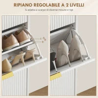 Scarpiera Slim per 18 Paia di Scarpe con 3 Cassetti a Ribalta e Ripiani Regolabili, 60x24x128 cm, Bianco