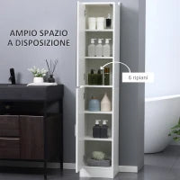 kleankin Mobile Colonna Bagno in Legno a 5 Ripiani con Anta a Specchio Apribile, 32x28x162 cm, Bianco