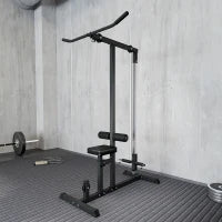 Stazione Fitness Pull Down da Casa con Panca e Cavo Regolabile, in Acciaio 107x120x190cm Nero
