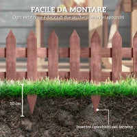 Staccionata in Legno di Pino da 12 Pezzi per Aiuole, Giardino e Orto, Altezza 34cm