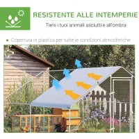 Pollaio da Giardino con Telaio Zincato, Copertura Impermeabile e Rete Esagonale, 3x4x2 m, Argento