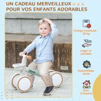 Bicicletta Bambino 4 Ruote Sella Regolabile, Manubrio Ergonomico Lega Alluminio PP, Bambino 1 A 3 Anni, Grigio Marrone Verde
