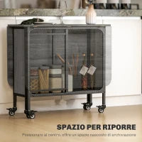 Tavolo da Pranzo Pieghevole per 6 Persone max con Ripiano, in Legno e Metallo, 130x80x74 cm, Grigio