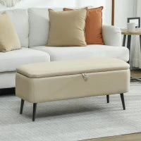 Banco di Almacenaggio con Coperchio Ribaltabile e Gambe in Acciaio per Camera da Letto Soggiorno Ingresso 101x38,5x44,5 cm Beige
