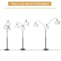 Lampada da Terra 3 Luci e Braccia Flessibili Base in Marmo Altezza 205cm