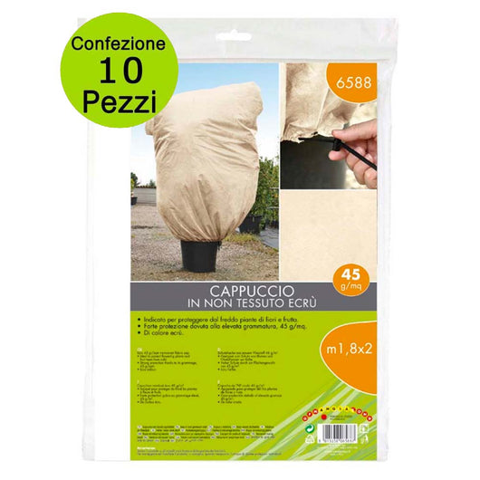Multipack 10 pz telo di protezione per piante cappuccio in tnt 45 g/mq 1,8 x 2 metri colore ecrà¹