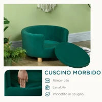 Divano per Cani Imbottito con Schienale e Cuscino Rimovibile, Cuccia per Gatto da Interno, 65x64x37 cm, Verde