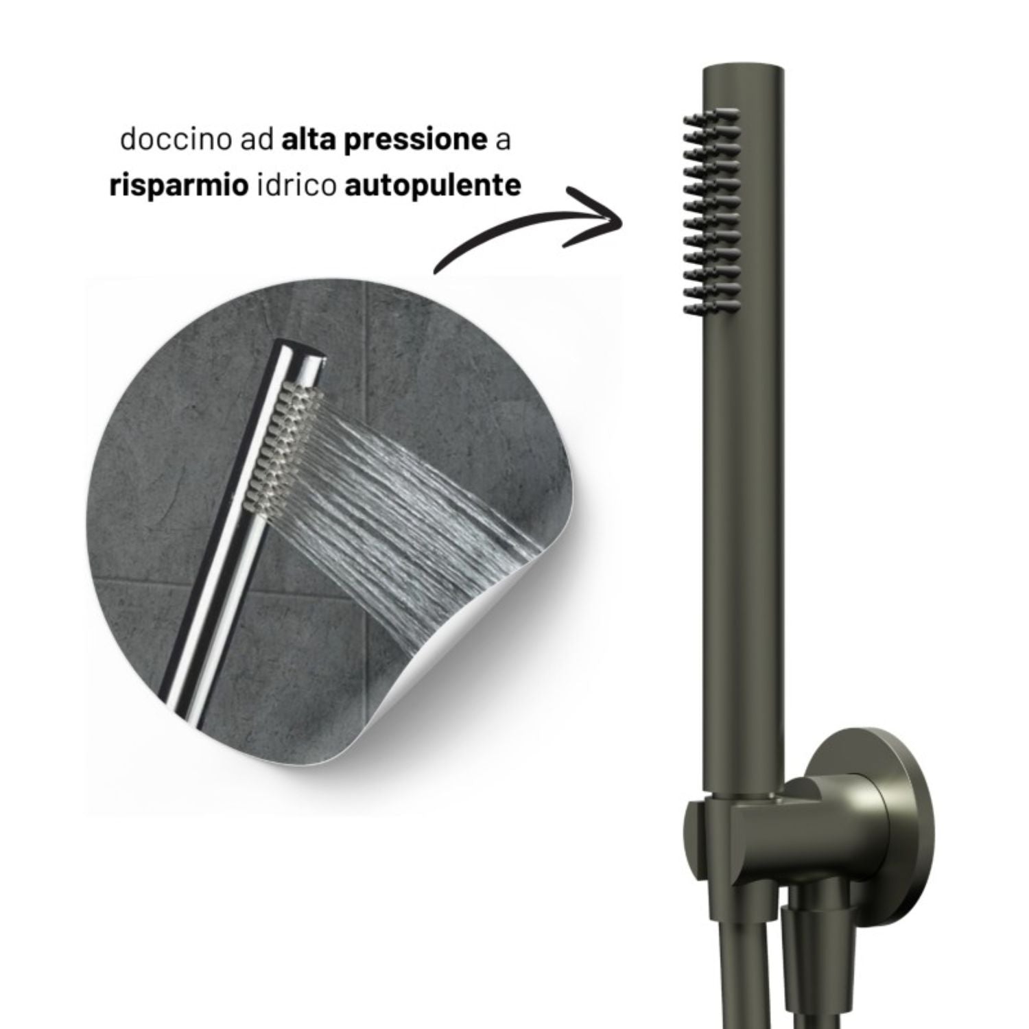 Set per doccia soffione tondo in acciaio inox 250 millimetri canna di fucile *** finitura- canna di fucile, confezione 1